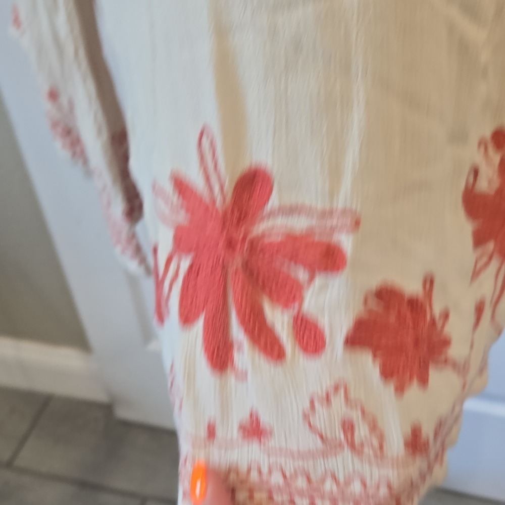 Free People Cream Coral Embroidered Boho Bell Sleeve Tunic Mini Dress XS - Picture 5 of 10